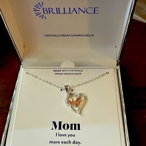 Mom silver chain, with gold and Swarovski crystal necklace